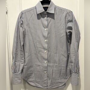 Faconnable Blue Brown White Striped Dress Shirt Button Down Heritage XS
